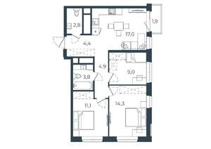3-к квартира, вторичка, 69м2, 14/25 этаж