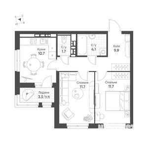 2-к квартира, вторичка, 52м2, 8/16 этаж