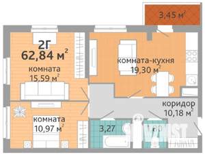 2-к квартира, вторичка, 64м2, 19/25 этаж