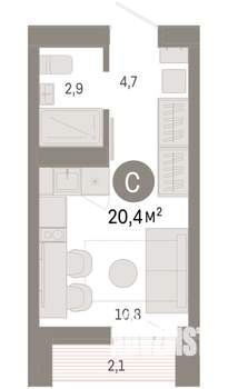 Студия квартира, вторичка, 20м2, 13/16 этаж