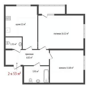 2-к квартира, вторичка, 53м2, 21/25 этаж