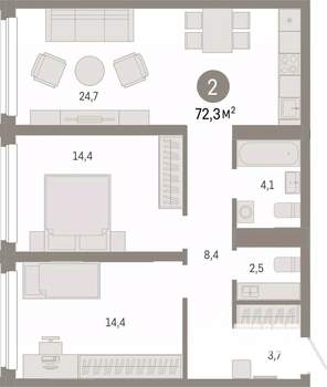 2-к квартира, вторичка, 72м2, 4/8 этаж