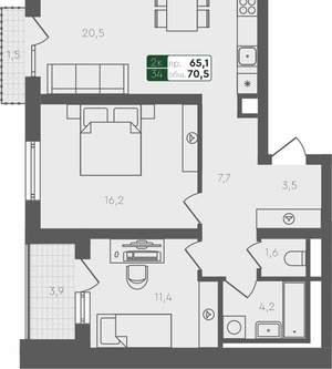 2-к квартира, вторичка, 71м2, 4/2 этаж