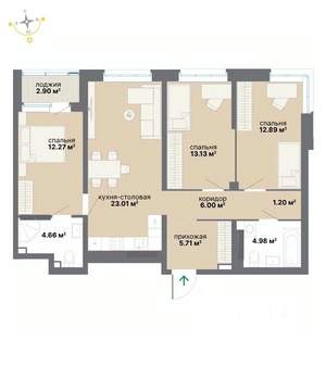3-к квартира, вторичка, 87м2, 10/26 этаж