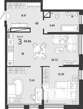 2-к квартира, вторичка, 59м2, 13/32 этаж