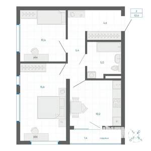 2-к квартира, вторичка, 52м2, 18/22 этаж