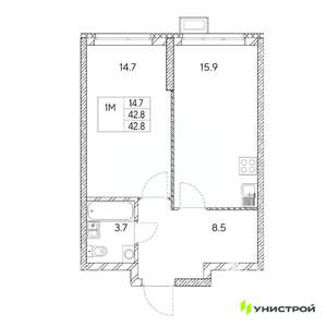 1-к квартира, вторичка, 43м2, 7/31 этаж