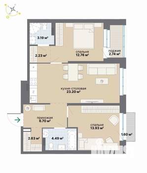 2-к квартира, вторичка, 73м2, 5/9 этаж