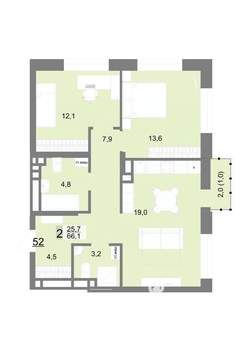 2-к квартира, строящийся дом, 66м2, 9/23 этаж