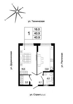 1-к квартира, вторичка, 40м2, 4/19 этаж
