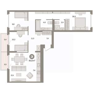 3-к квартира, вторичка, 94м2, 7/9 этаж