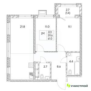 2-к квартира, вторичка, 61м2, 17/31 этаж