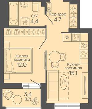 1-к квартира, вторичка, 38м2, 7/16 этаж