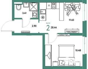 2-к квартира, вторичка, 28м2, 8/24 этаж