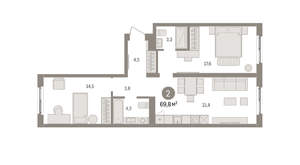 2-к квартира, вторичка, 70м2, 3/15 этаж