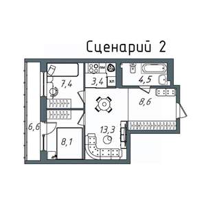 1-к квартира, вторичка, 53м2, 16/20 этаж
