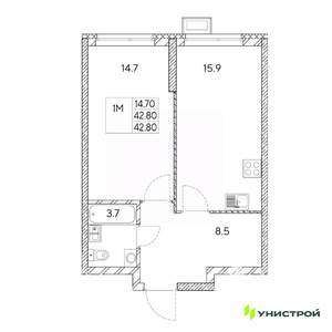 1-к квартира, вторичка, 43м2, 8/31 этаж