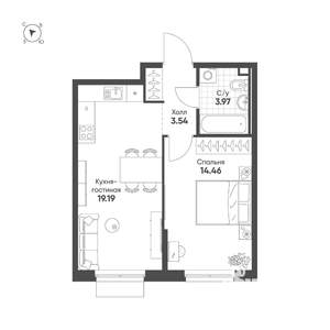 1-к квартира, строящийся дом, 41м2, 6/25 этаж