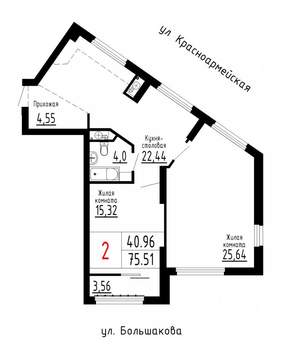 2-к квартира, строящийся дом, 76м2, 2/25 этаж