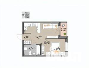 1-к квартира, строящийся дом, 33м2, 13/17 этаж