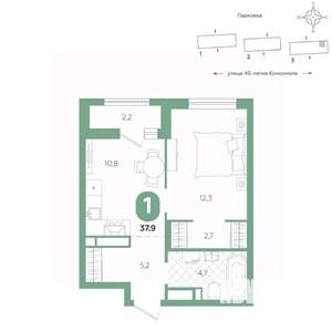 1-к квартира, вторичка, 38м2, 6/16 этаж