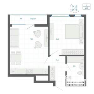 1-к квартира, строящийся дом, 43м2, 15/32 этаж