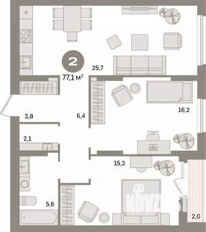 2-к квартира, вторичка, 77м2, 17/17 этаж