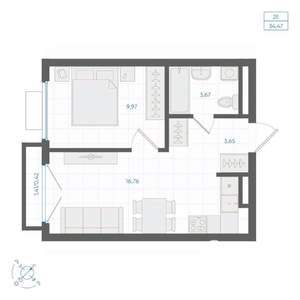 1-к квартира, строящийся дом, 34м2, 4/4 этаж