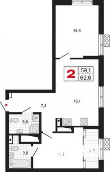 2-к квартира, вторичка, 63м2, 19/29 этаж