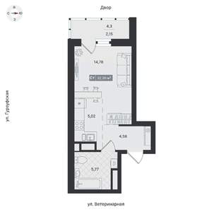 1-к квартира, строящийся дом, 32м2, 12/24 этаж