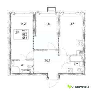 2-к квартира, вторичка, 59м2, 22/31 этаж