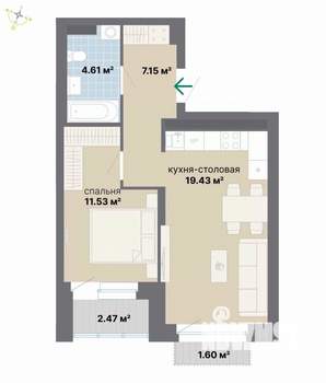 1-к квартира, вторичка, 47м2, 5/26 этаж