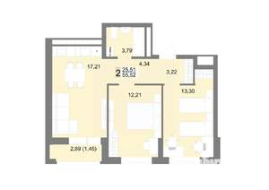 2-к квартира, строящийся дом, 56м2, 16/22 этаж