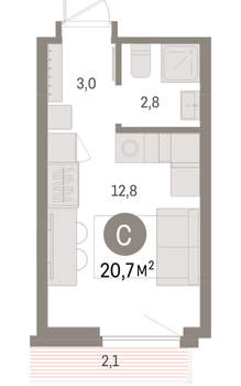 Студия квартира, вторичка, 21м2, 5/9 этаж