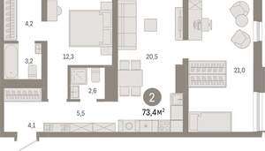 2-к квартира, вторичка, 73м2, 3/8 этаж