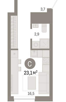 Студия квартира, вторичка, 23м2, 4/8 этаж