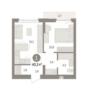 1-к квартира, вторичка, 40м2, 4/7 этаж