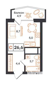 Студия квартира, вторичка, 27м2, 12/21 этаж
