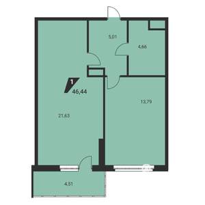 1-к квартира, вторичка, 46м2, 25/25 этаж