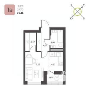 Студия квартира, строящийся дом, 30м2, 19/23 этаж