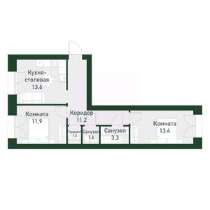 2-к квартира, вторичка, 55м2, 1/4 этаж