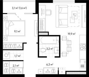 1-к квартира, вторичка, 44м2, 13/24 этаж