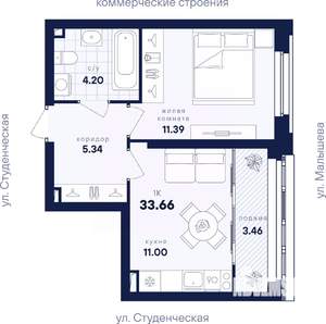 1-к квартира, вторичка, 34м2, 12/31 этаж