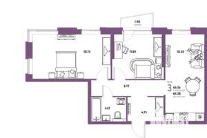 3-к квартира, вторичка, 67м2, 19/20 этаж