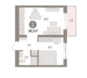 1-к квартира, вторичка, 36м2, 4/15 этаж