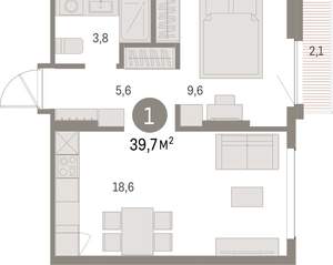 1-к квартира, вторичка, 40м2, 4/9 этаж
