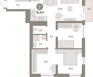 2-к квартира, вторичка, 70м2, 6/8 этаж