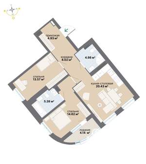 2-к квартира, вторичка, 76м2, 2/26 этаж