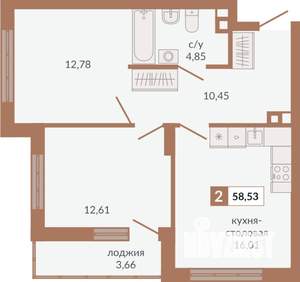 2-к квартира, строящийся дом, 59м2, 2/31 этаж