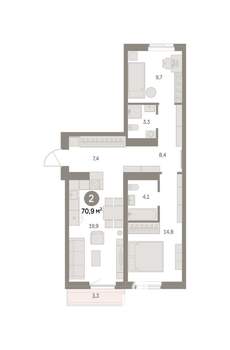 2-к квартира, вторичка, 71м2, 5/9 этаж